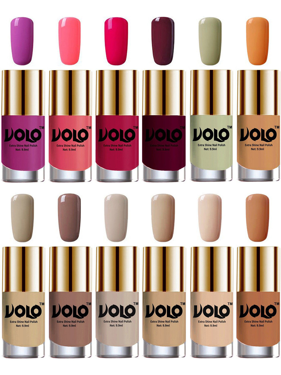 VOLO Set Of 12 Luxury Super Shine Nail Polish - 9.9 ml Each - Combo-No-29