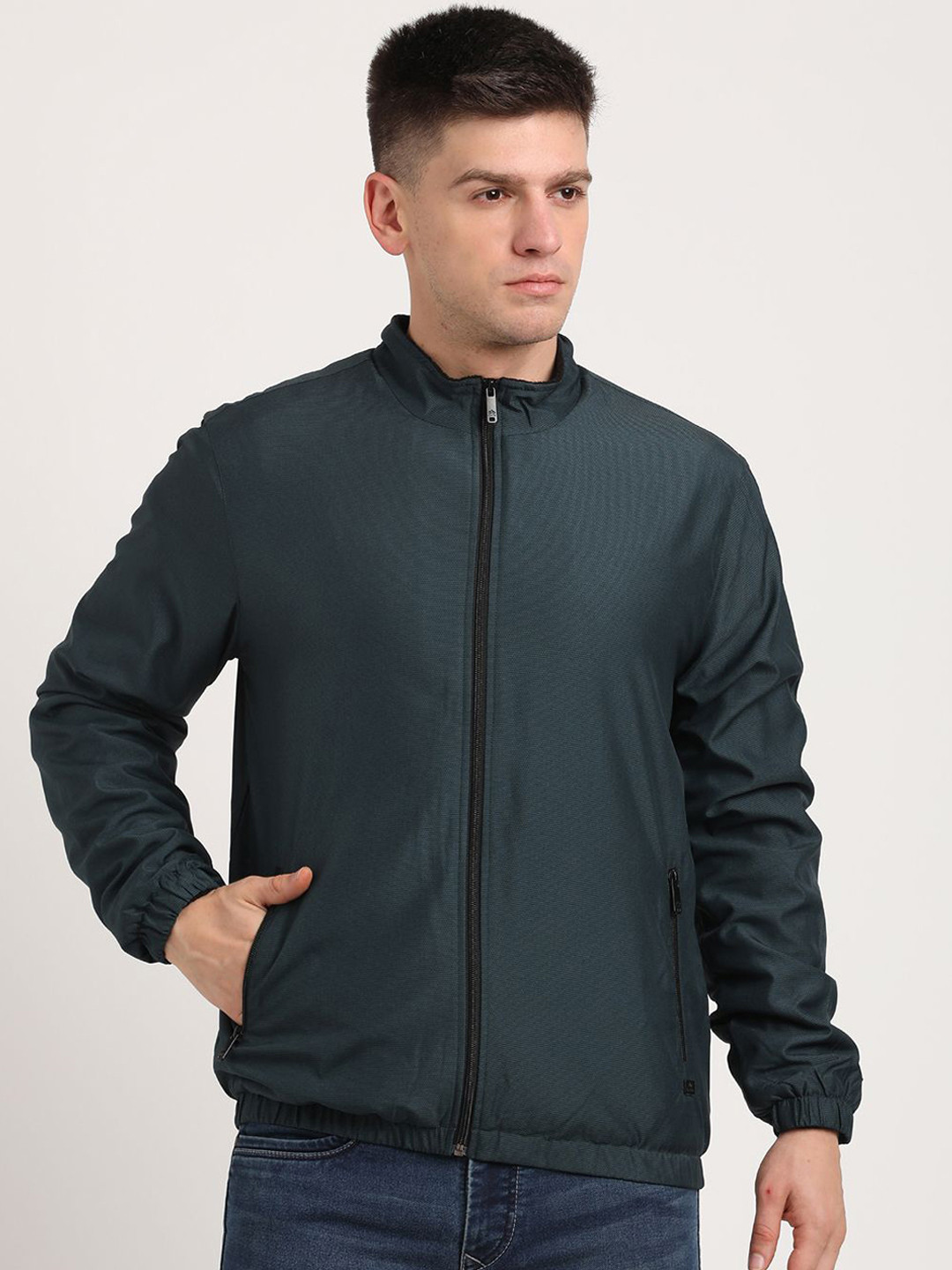 Turtle Men Stand Collar Self Design Windcheater and Water Resistant Bomber Jacket