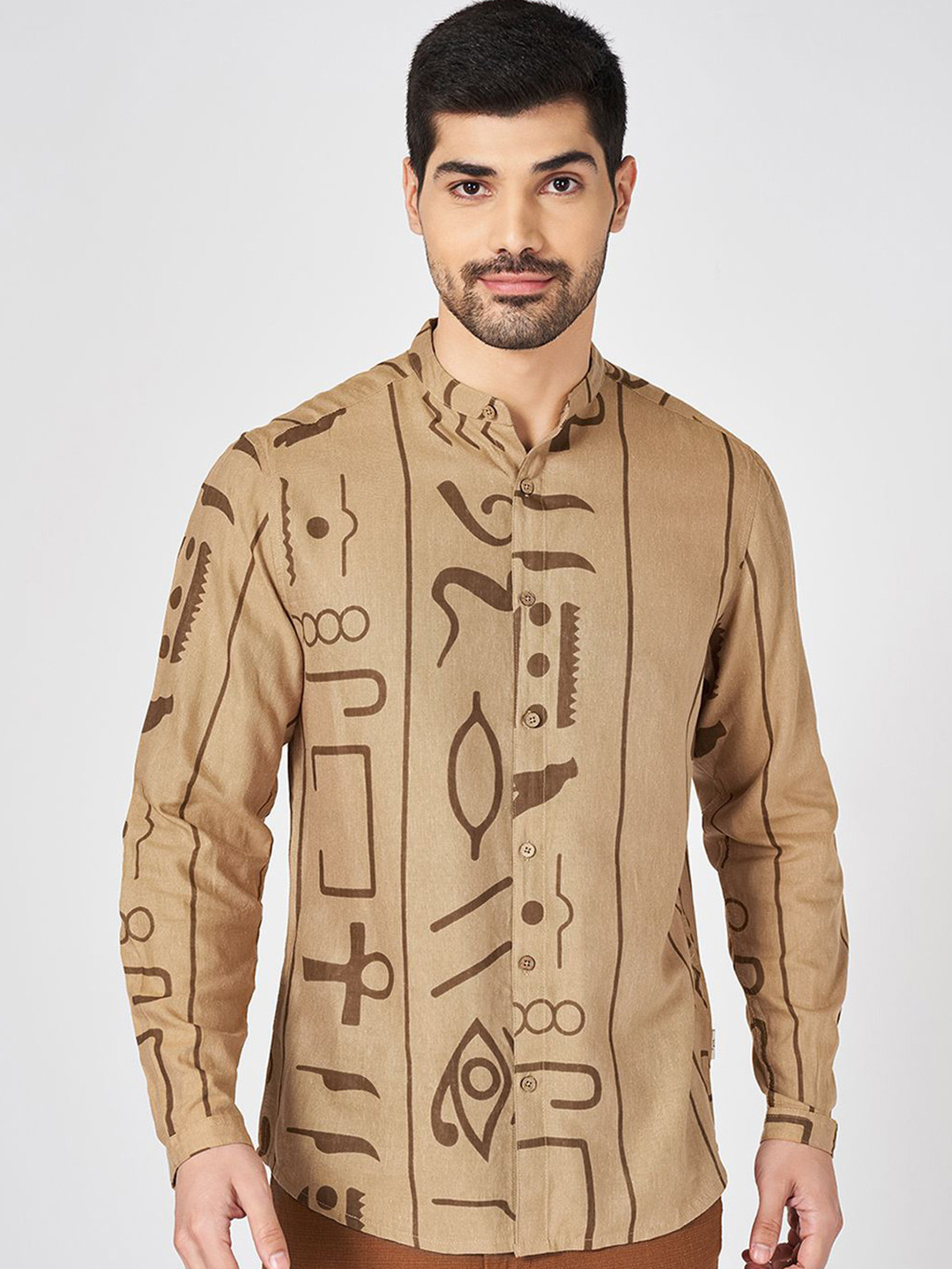 7 Alt by Pantaloons Men Original Band Collar Abstract Printed Cotton Slim Fit Casual Shirt
