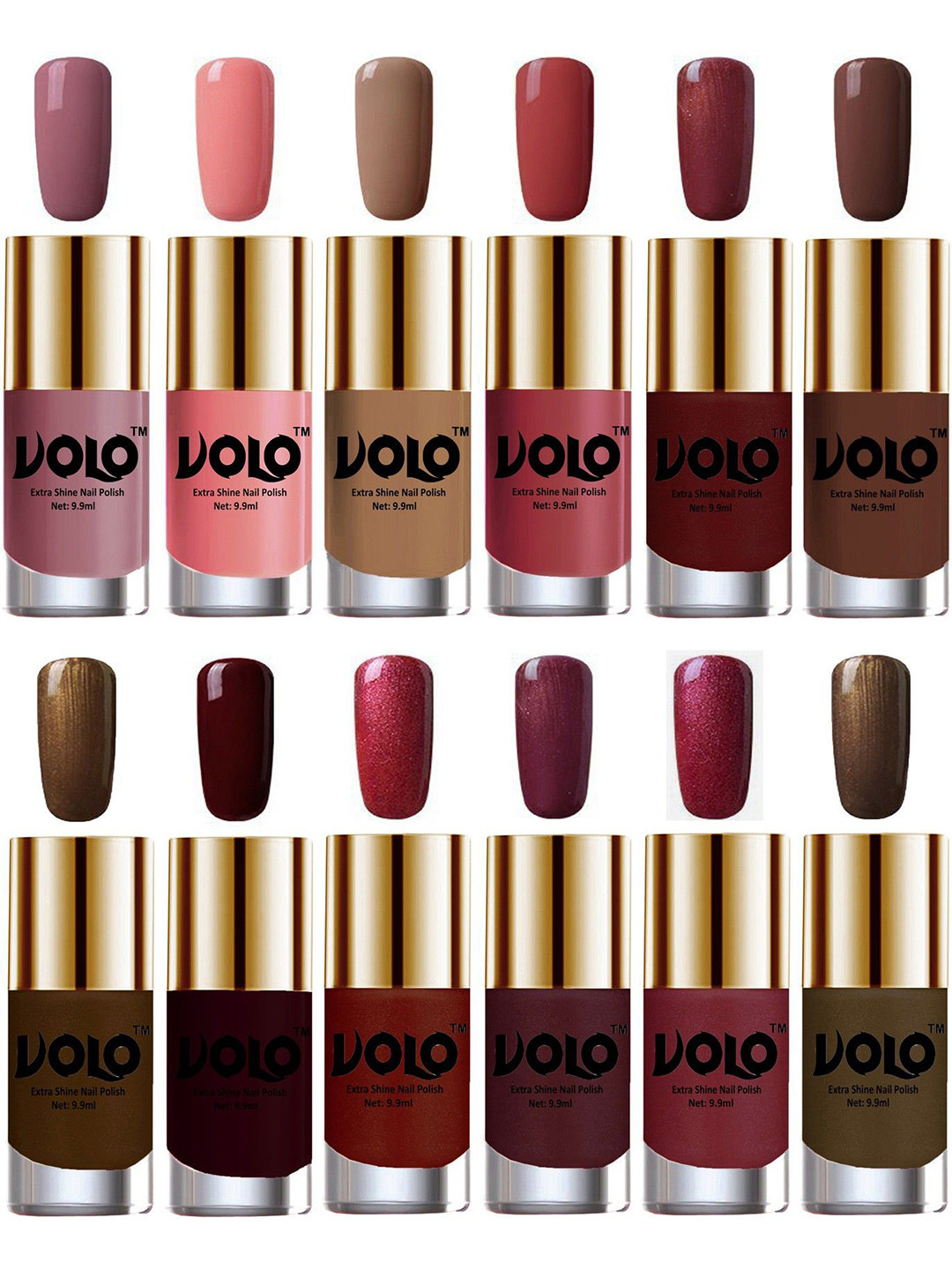 VOLO Set Of 12 Extra Shine Nail Polish- 9.9ml Each-Combo-No-250