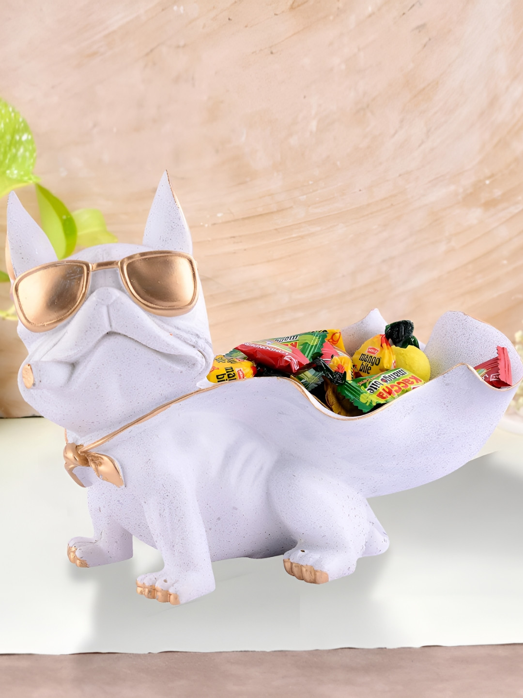 Zart Cool Dog White Polyresin Glossy Living Room Small Showpiece - 9 Inches