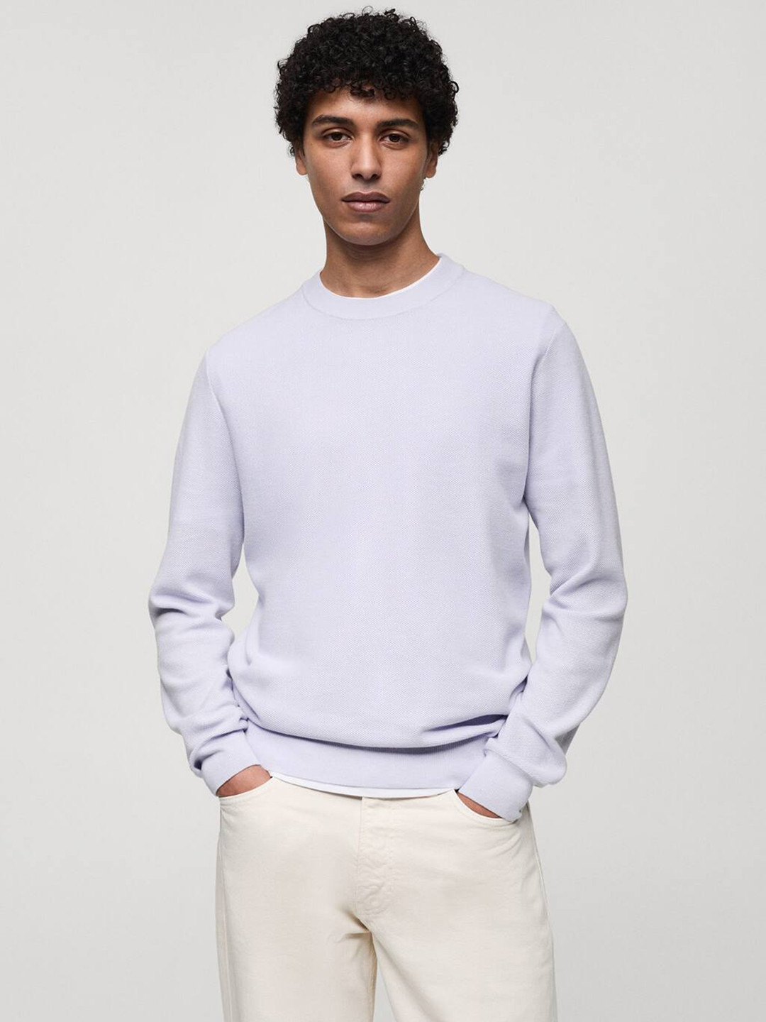 MANGO MAN Long Sleeves Textured Sweater