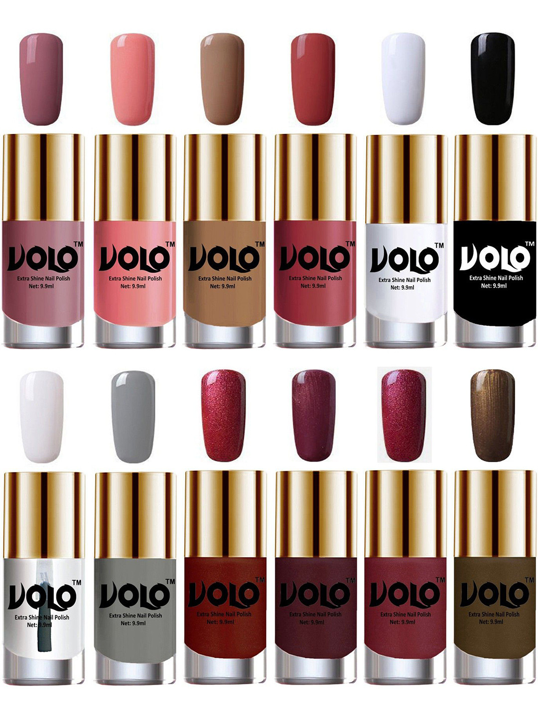VOLO Set Of 12 Extra Shine Nail Polish-9.9ml Each-Combo-No-244