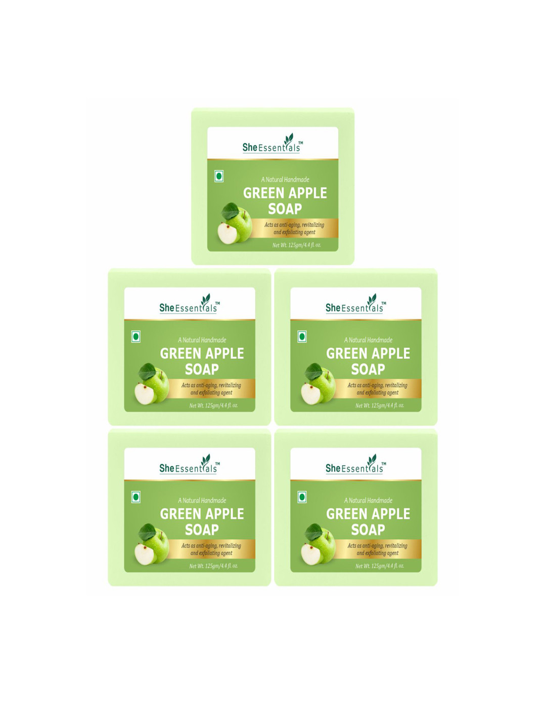 She Essentials Set Of 5 Natural Green Apple Soap-125g Each