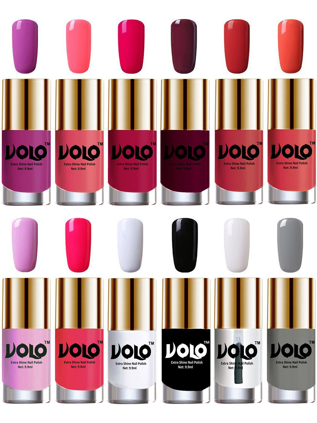 VOLO Set Of 12 Luxury Super Shine Nail Polish-9.9ml Each- Combo No.63
