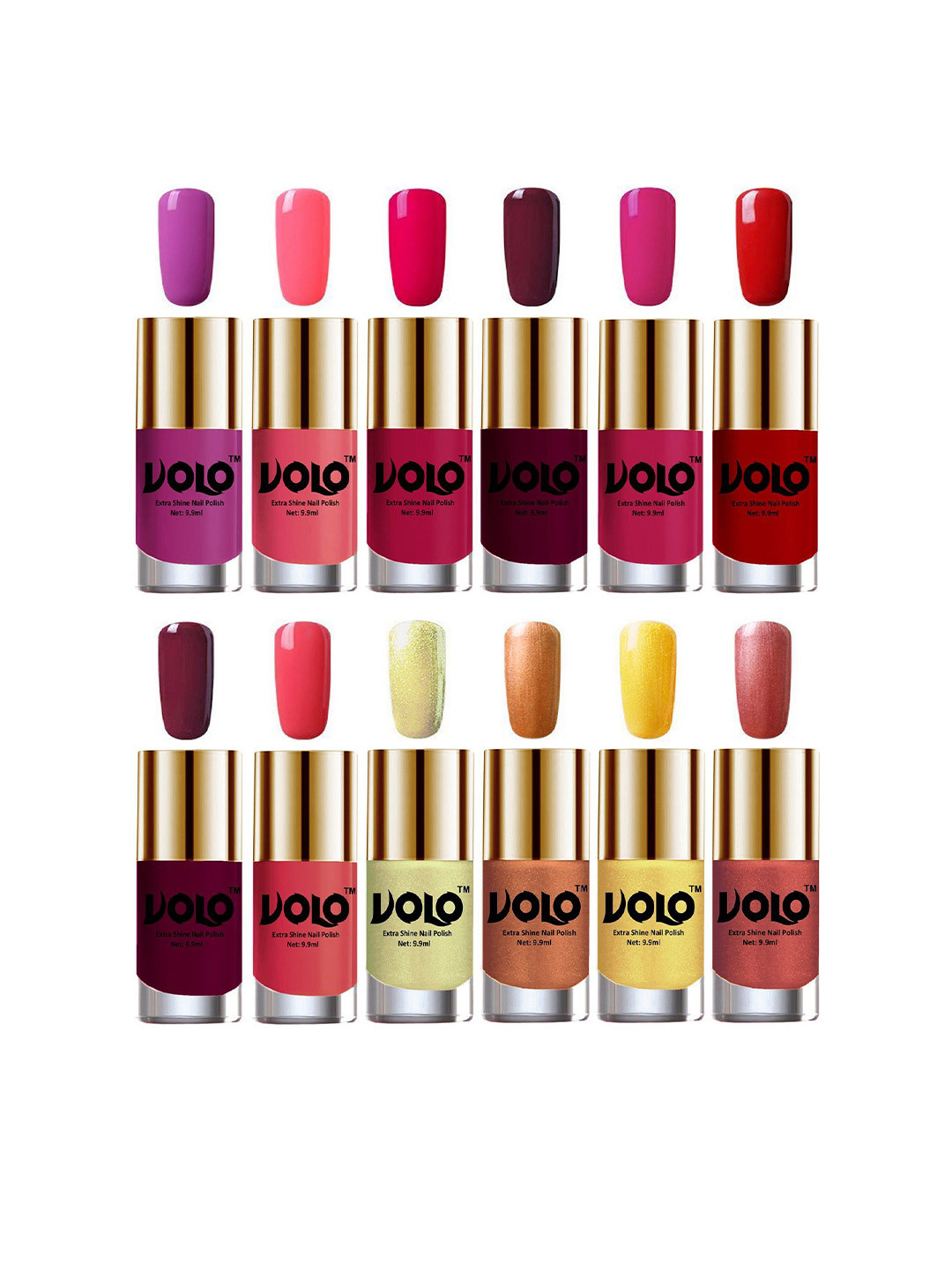VOLO Set Of 12 Luxury Super Shine Nail Polish - 9.9 ml Each - Combo-No-40