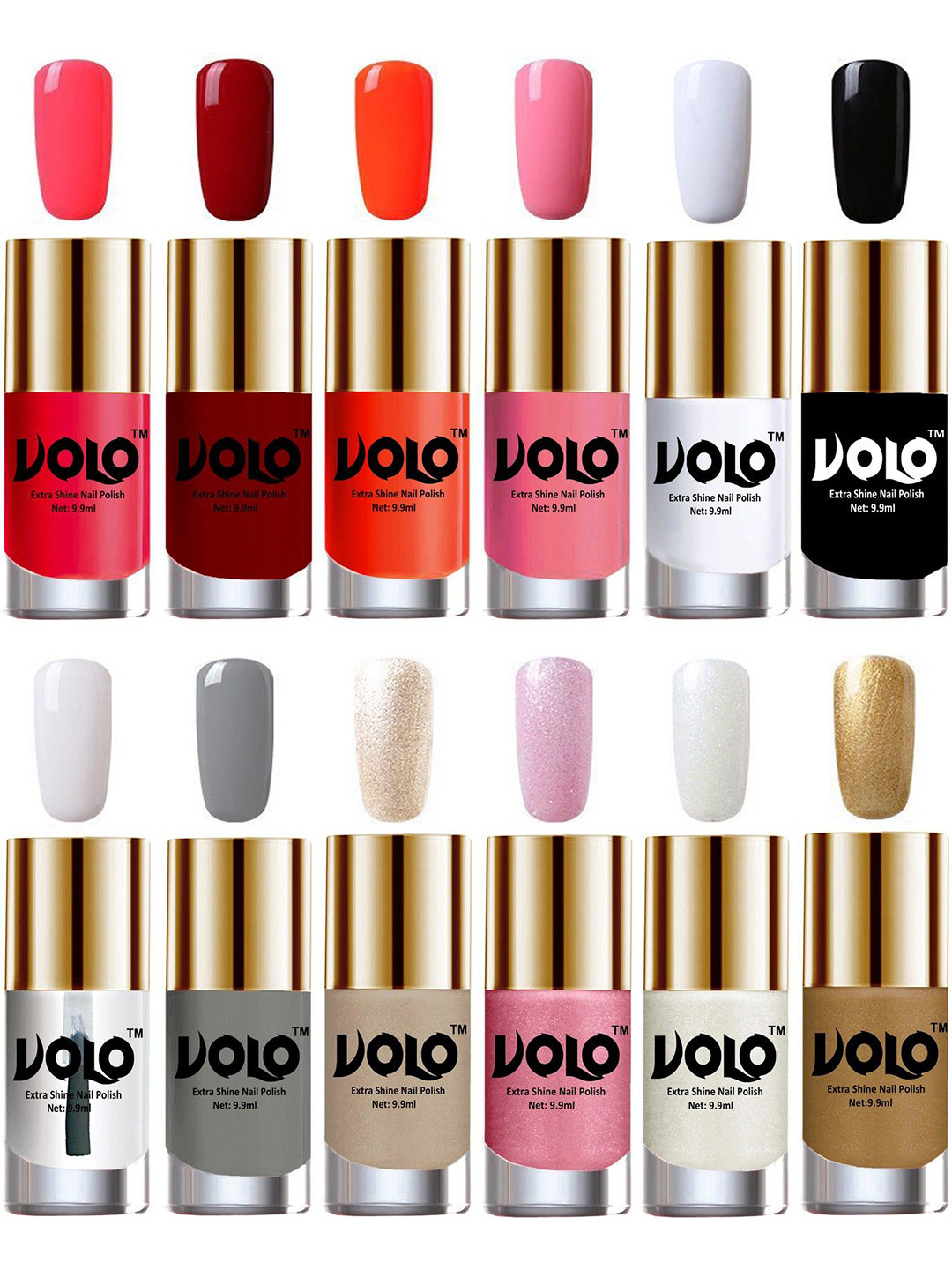 VOLO Set Of 12 Extra Shine Vibrant Shades Nail Polish- 9.9ml Each- Combo - No-330