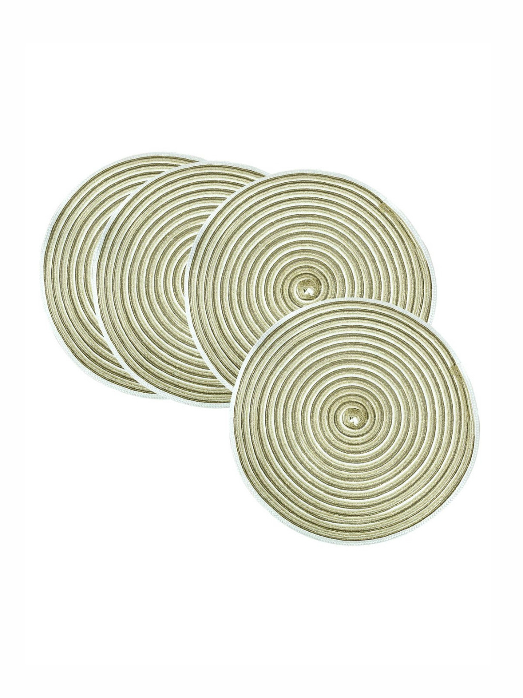 TIED RIBBONS Olive-Green & White 4 Pieces Textured Round Dining Table Placemats