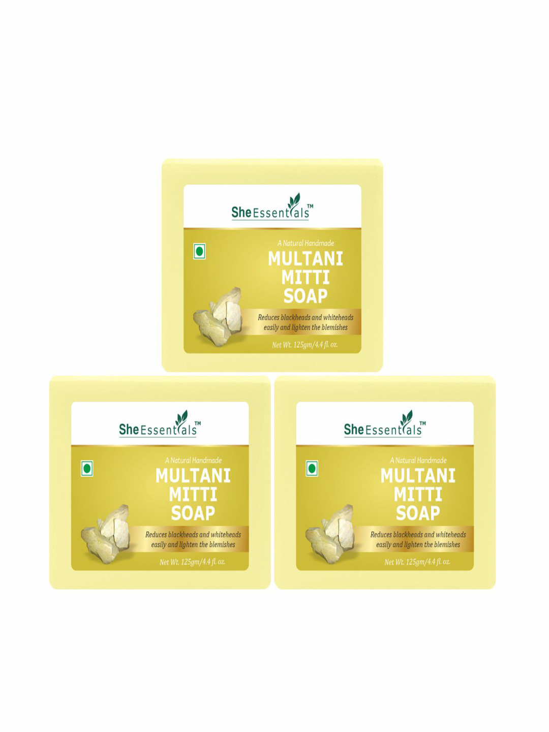 She Essentials Set Of 3 Natural Multani Mitti Soap-125g Each