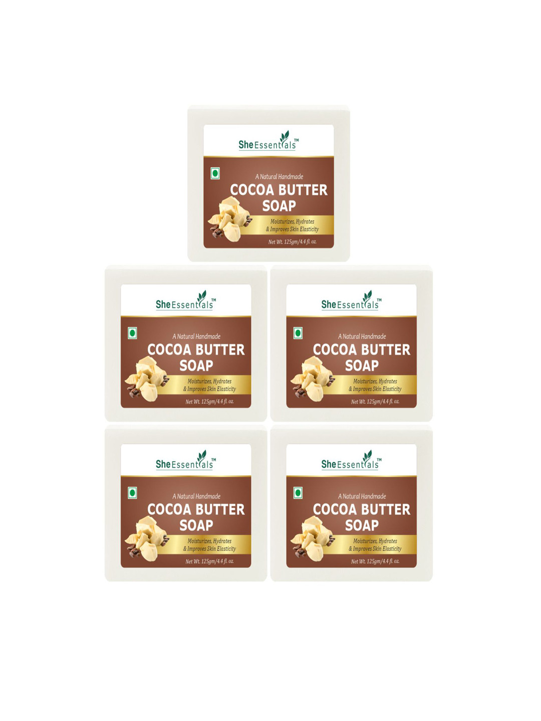 She Essentials Set Of 5 Natural Cocoa Butter Soap - 125 g Each