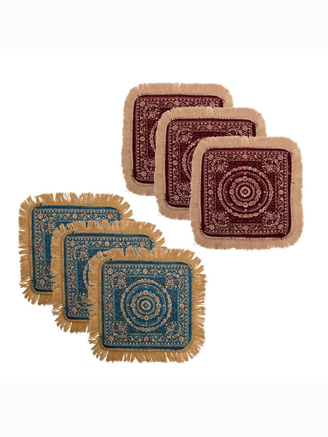 Kuber Industries Maroon & Black 6 Pieces Printed Pooja Mat
