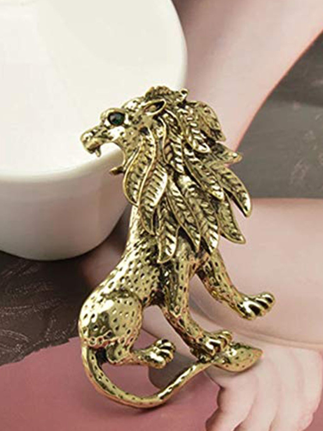 DressBerry Women Gold-Toned Crystal Lion Brooch