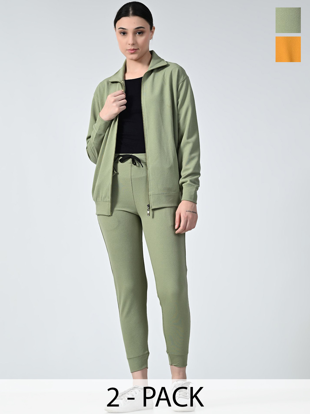 BAESD Pack Of 2 Women Solid Mock Collar Tracksuits