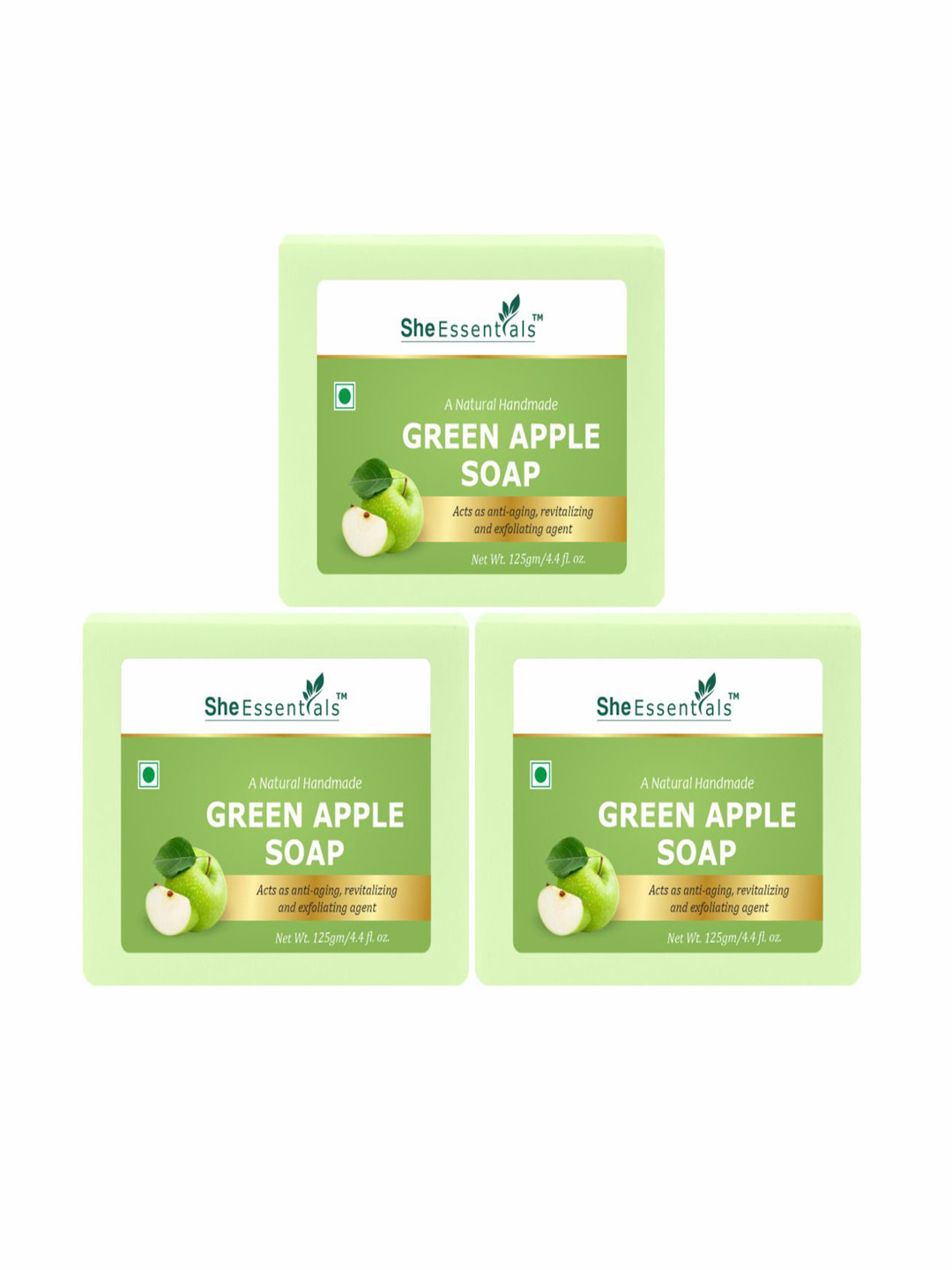 She Essentials Set Of 3 Natural Green Apple Soap- 125g Each