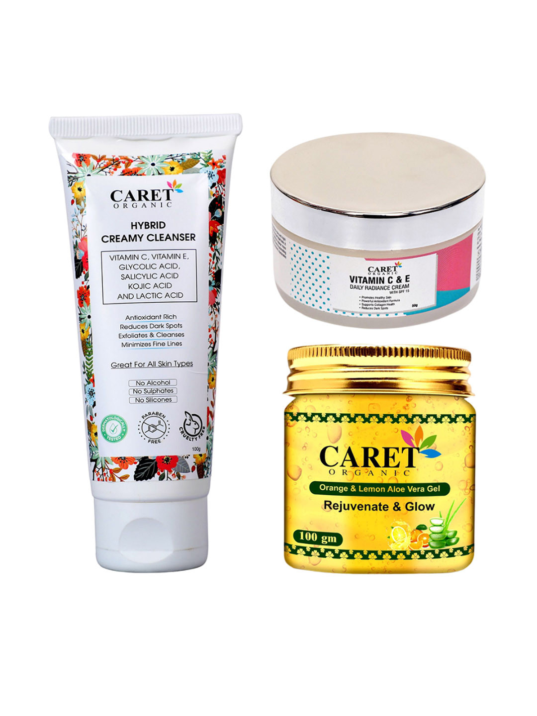 CARET ORGANIC Hybrid Creamy Cleanser Face Wash-Vitamin C & Aloevera Gel Skin Care Combo