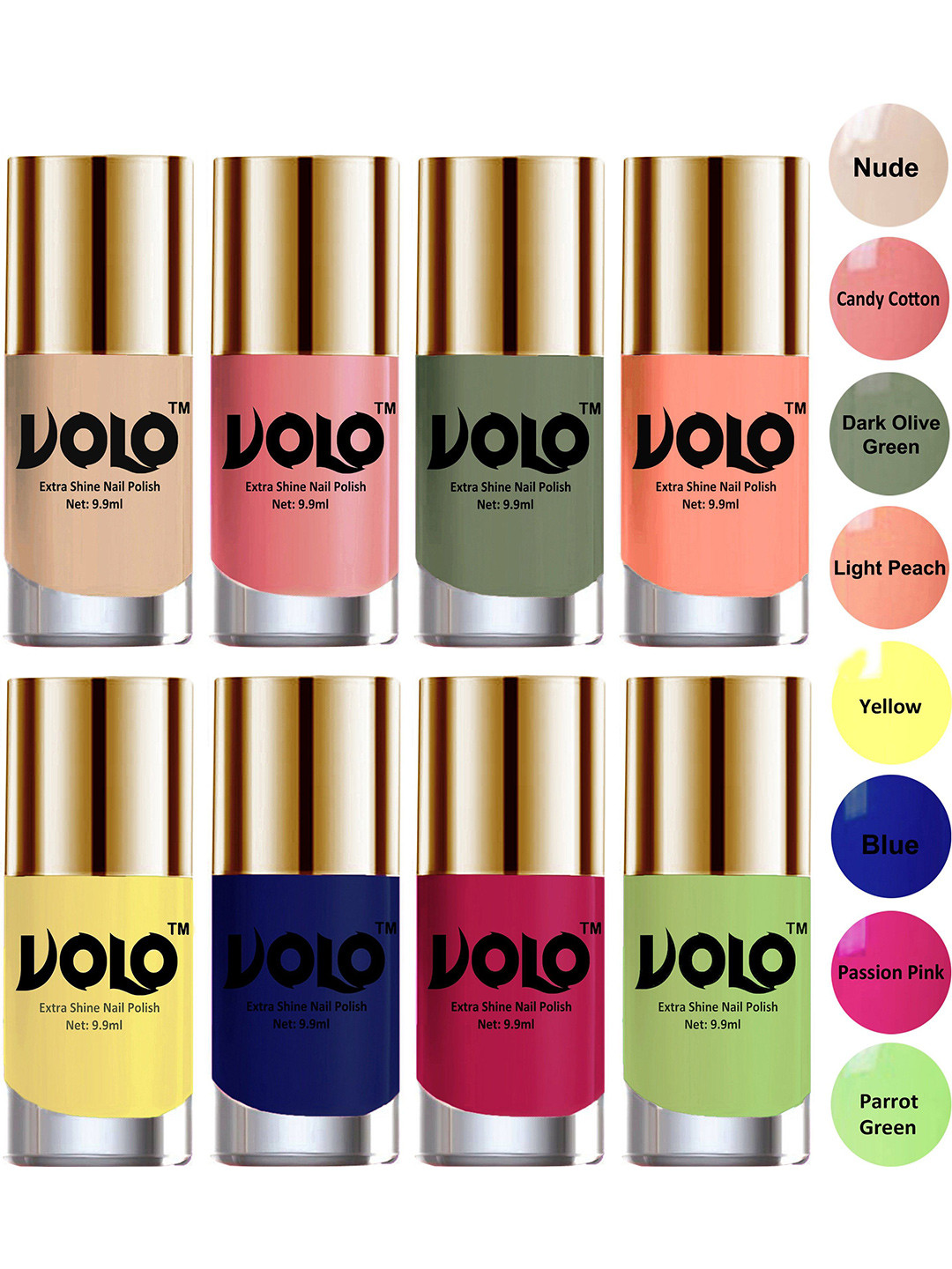 VOLO Set Of 8 High-Shine Professional Nail Polish-9ml Each-Combo No-40