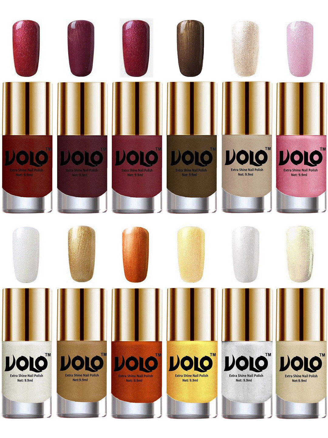 VOLO Set Of 12 Extra Shine Vibrant Shades Combo Nail Polish- 9.9ml Each- No-05