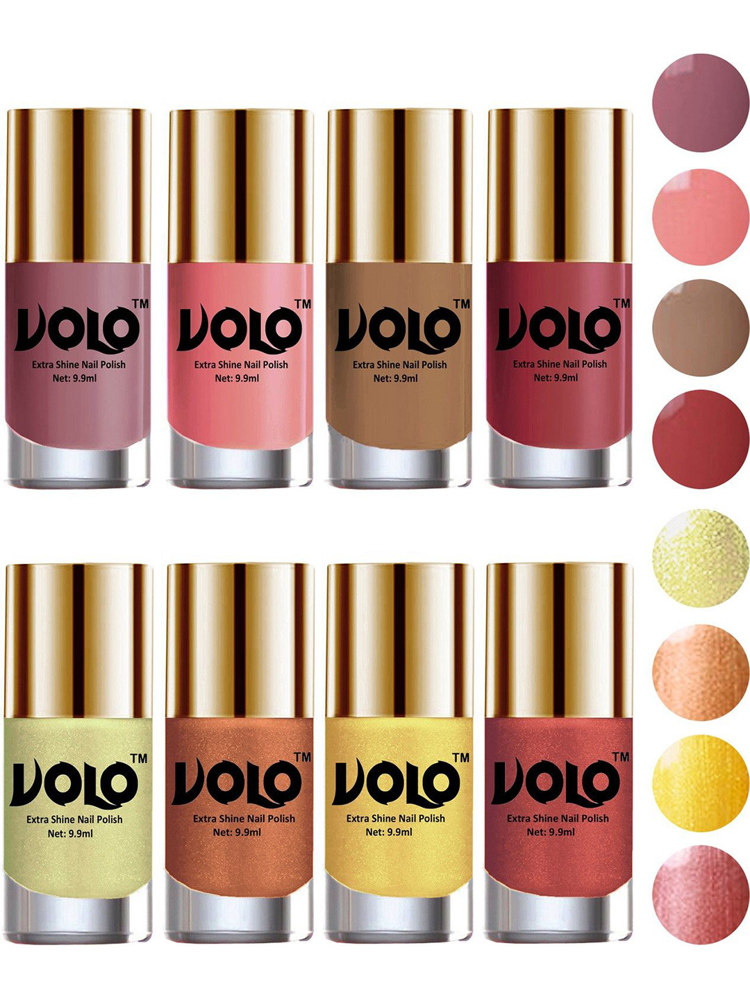 VOLO Set Of 8 Extra Shine Nail Polish- 9.9ml Each- Combo-No-50