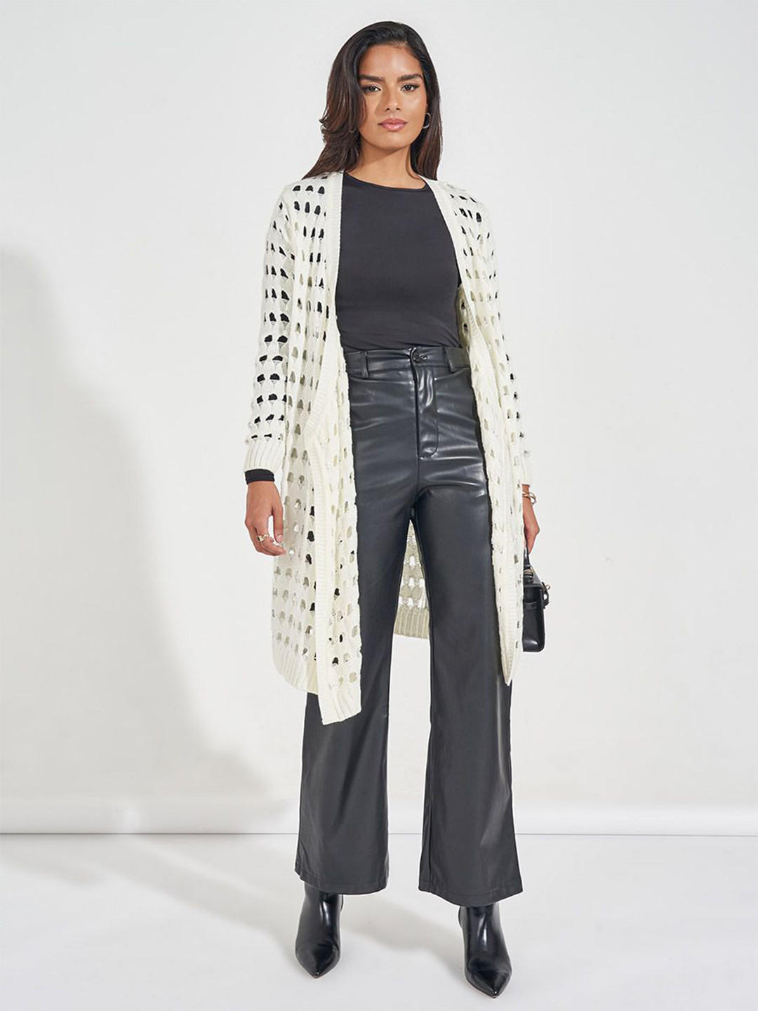 Styli Women Long Length Regular Fit Water Fall Style Open Cardigan