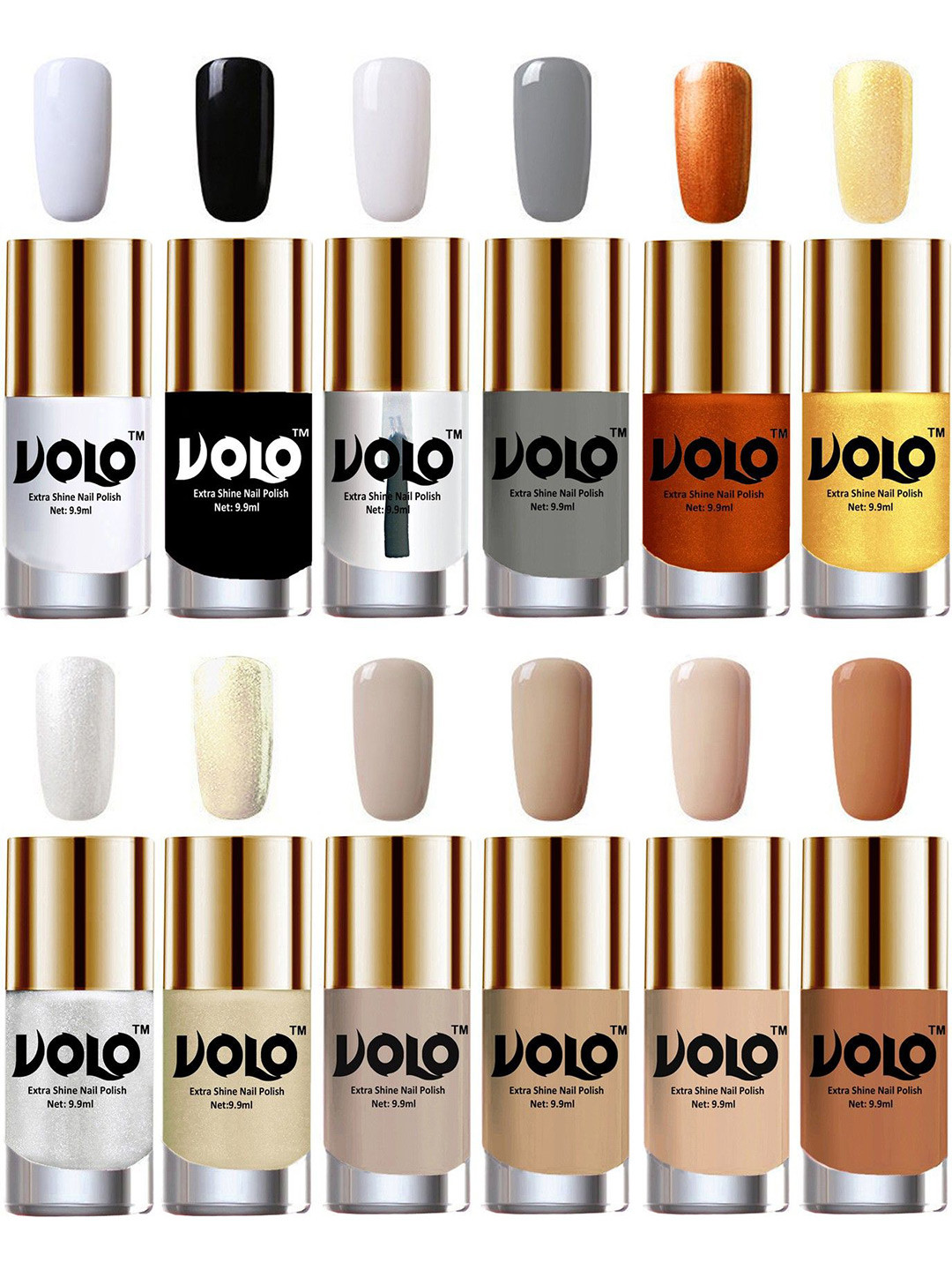 VOLO Set Of 12 Extra Shine Nail Polish 9.9 ml Each Combo 348