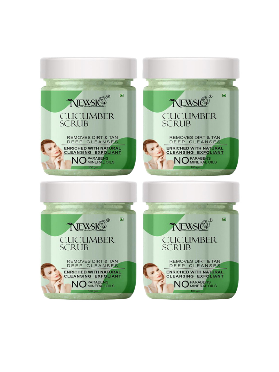 Newsio Set Of 4 Cucumber Exfoliation Scrub With Aloevera-100g Each