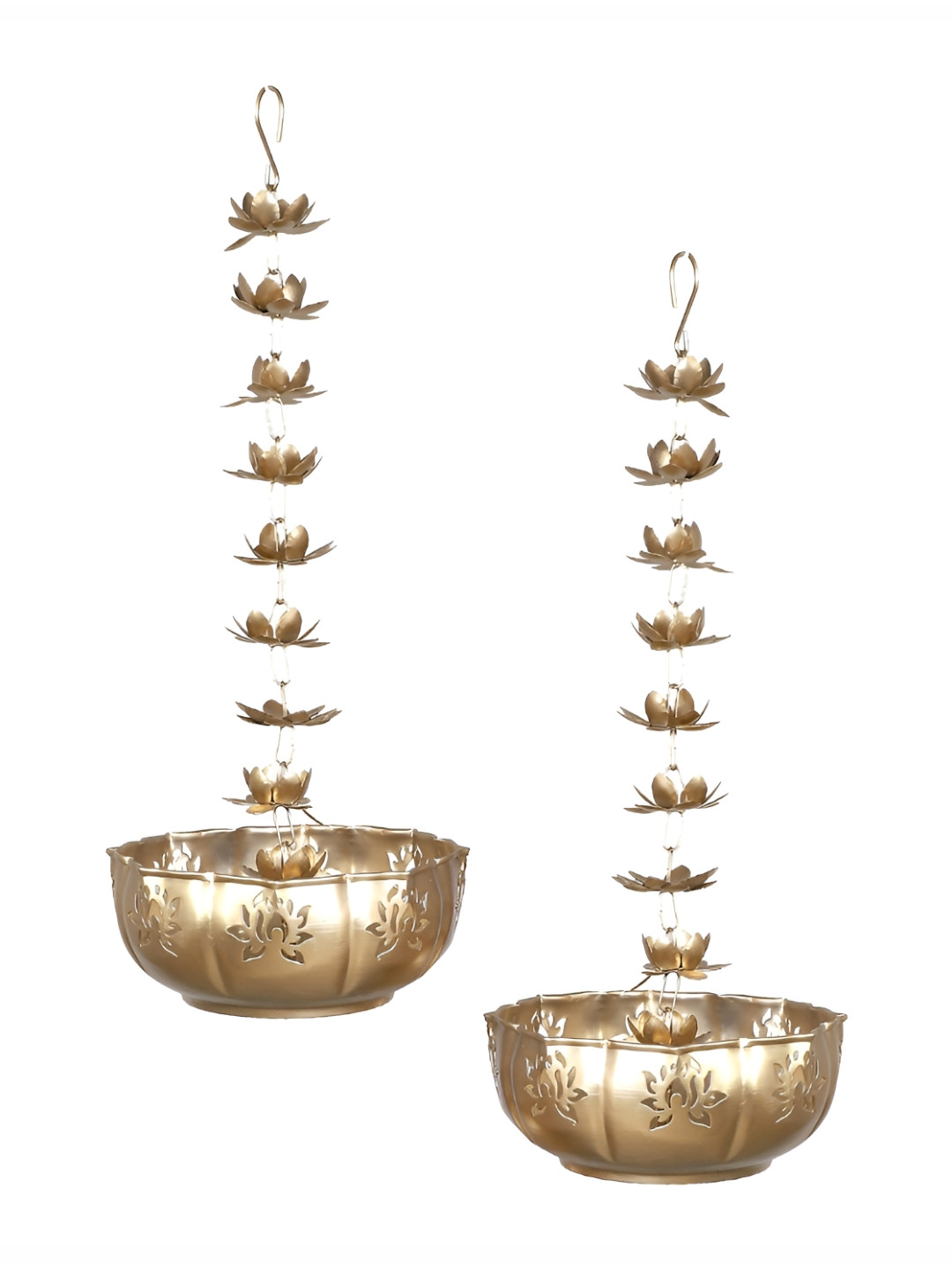 Amaya Decors Gold-Toned 2 Pieces Hanging Big Lotus Urli Bowls