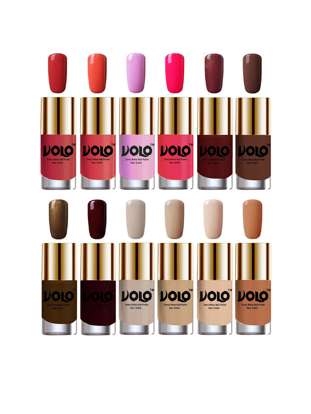 VOLO Set Of 12 Extra Shine Nail Polish- 9.9ml Each-Combo-No-290