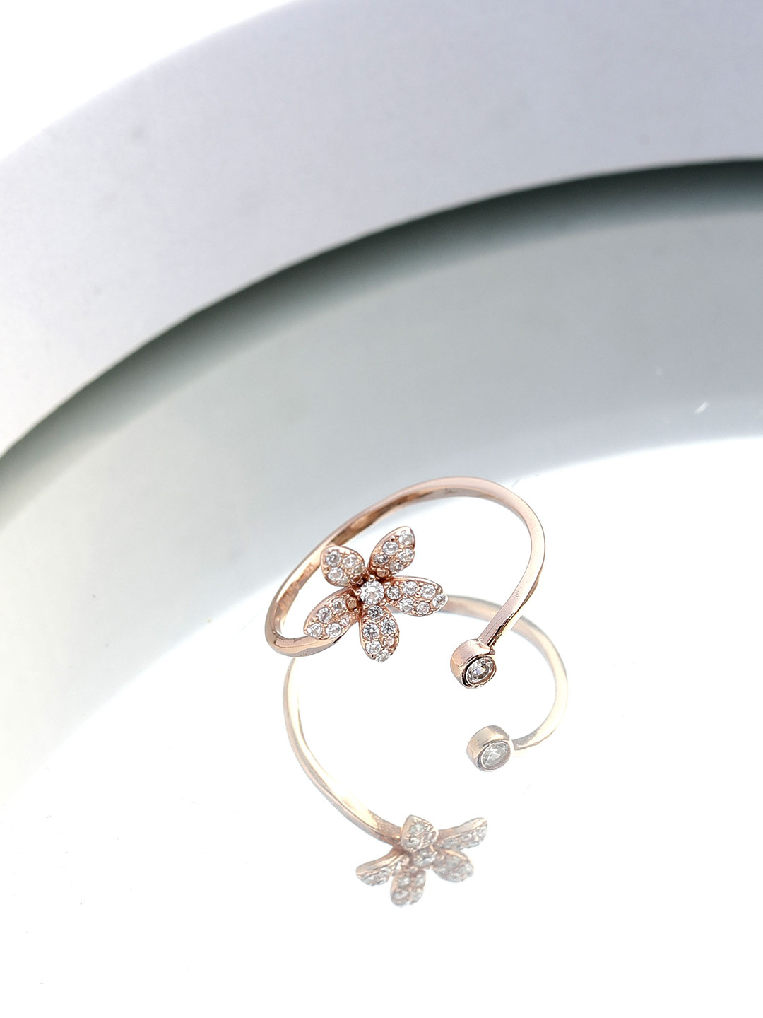 DIAVO 925 Sterling Silver Rose Gold Plated Stones Studded Galactic Starflower Finger Ring