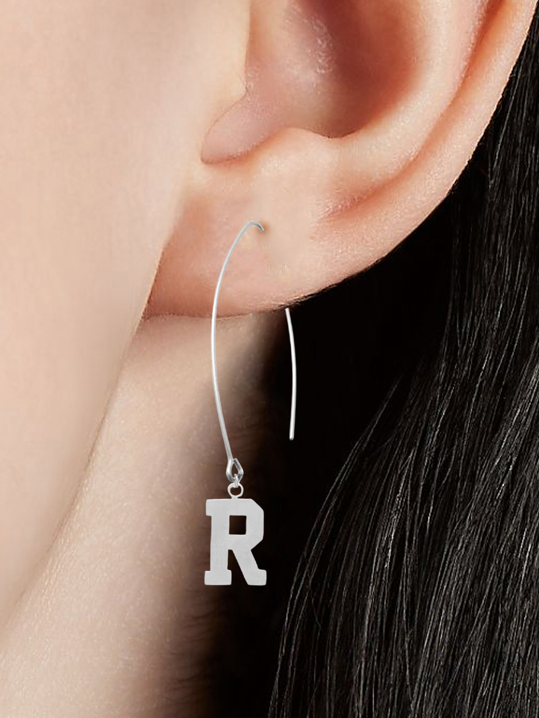 Sangria 925 Sterling Silver R Alphabet Shaped Drop Earrings