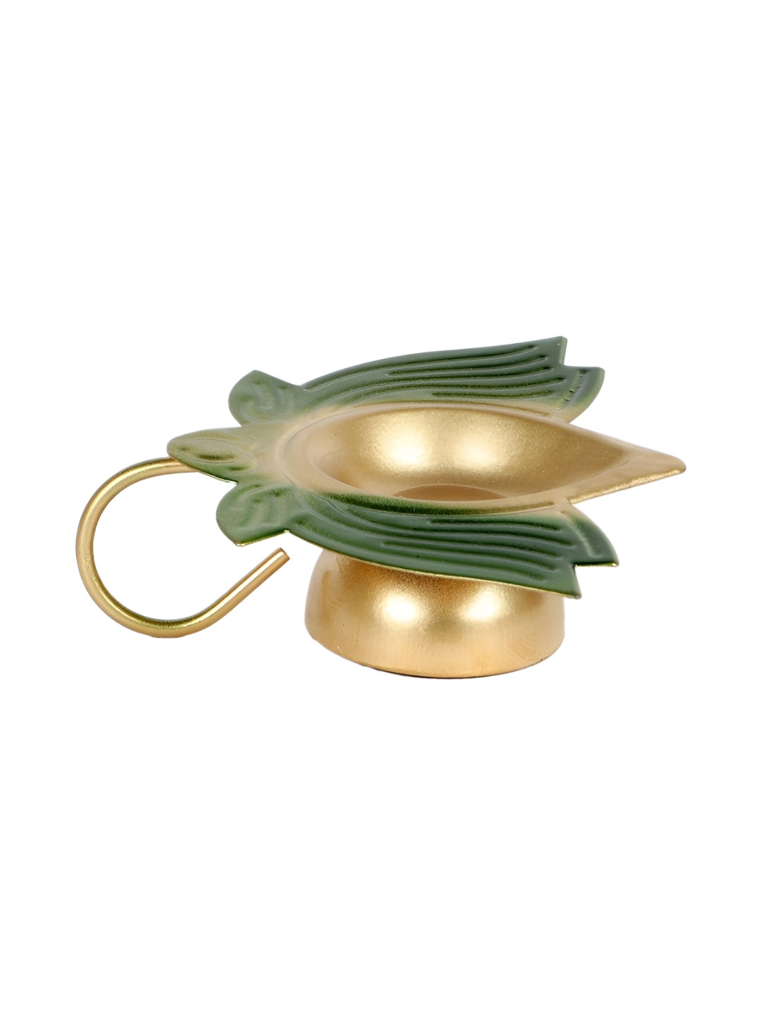 Amaya Decors Green & Gold-Toned 2 Pieces Metal Lotus Diyas