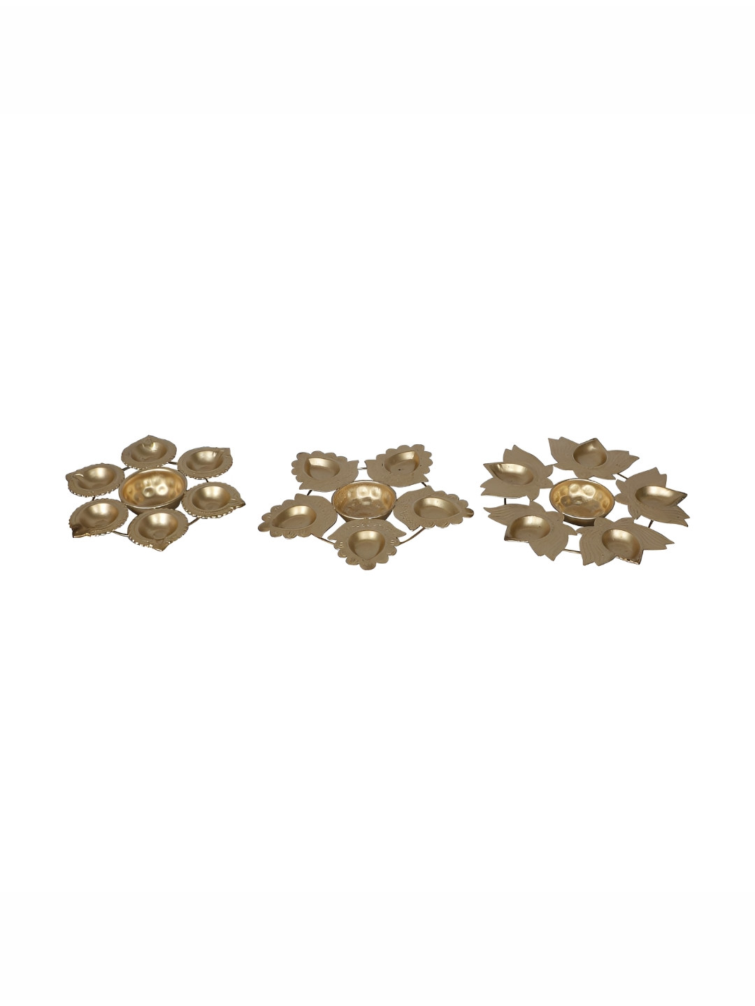 Amaya Decors Godl-Toned 3 Pieces Metal Lotus Flower Pooja Diyas
