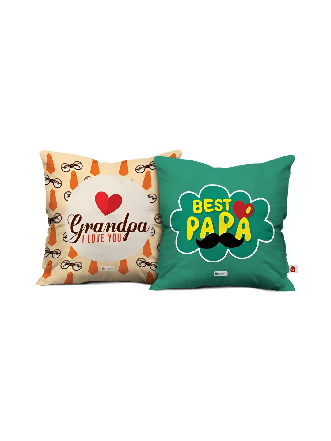 Indigifts Green & Peach 2 Pieces Best Papa & Grandpa Printed Cotton Cushion Covers