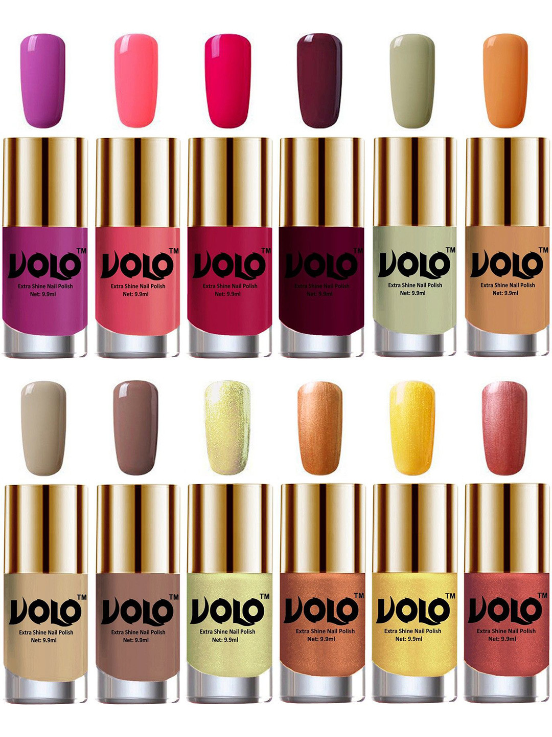 VOLO Set Of 12 Luxury Super Shine Nail Polish - 9.9 ml Each - Combo-No-27