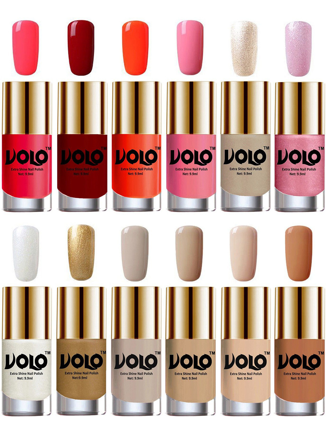 VOLO Set Of 12 Extra Shine Vibrant Shades Nail Polish- 9.9ml Each- Combo-No-325