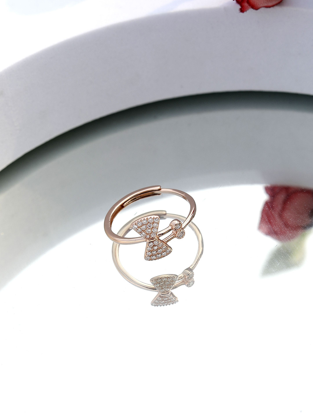DIAVO 925 Sterling Silver Rose Gold Plated Stone Studded Mystique Wisp Finger Ring