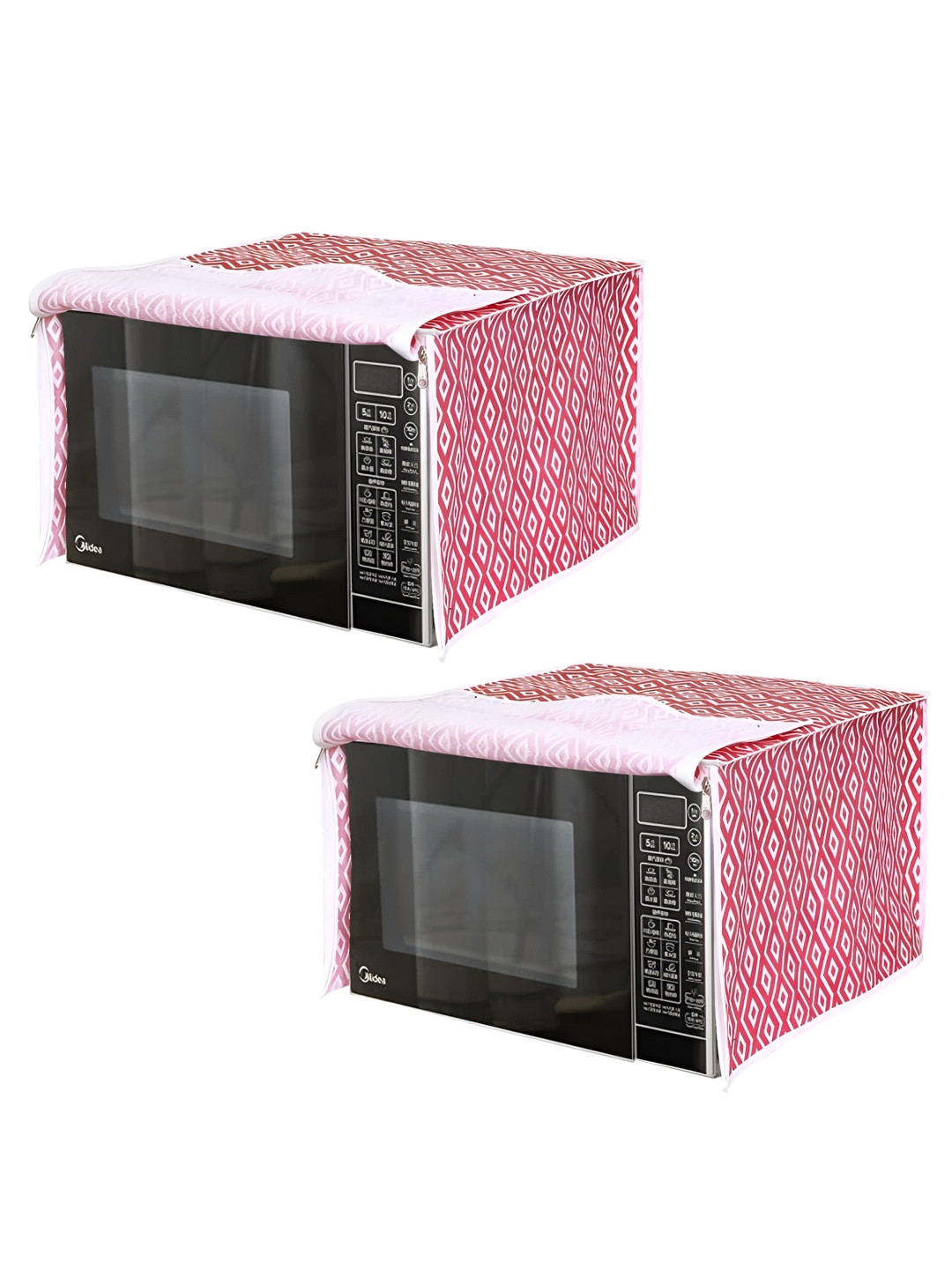 prettykrafts Red & White 2 Pieces Printed Microwave Oven Covers 28 L Each