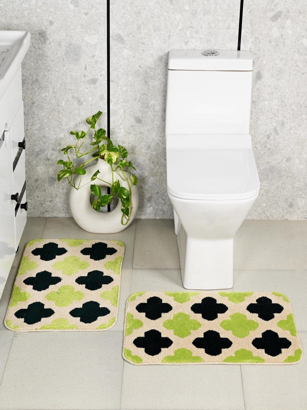Saral Home Green & Black 2 Pieces Printed Antiskid Bath Rugs