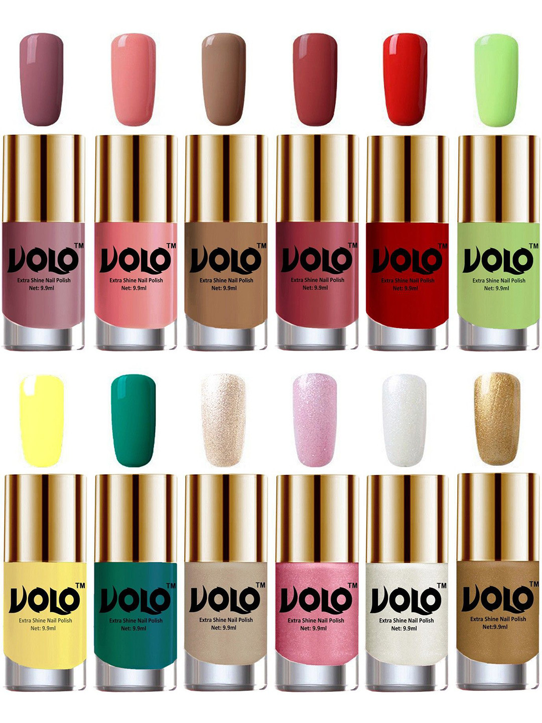 VOLO Set Of 12 Extra Shine Vibrant Shades Combo Nail Polish- 9.9ml Each- No-230