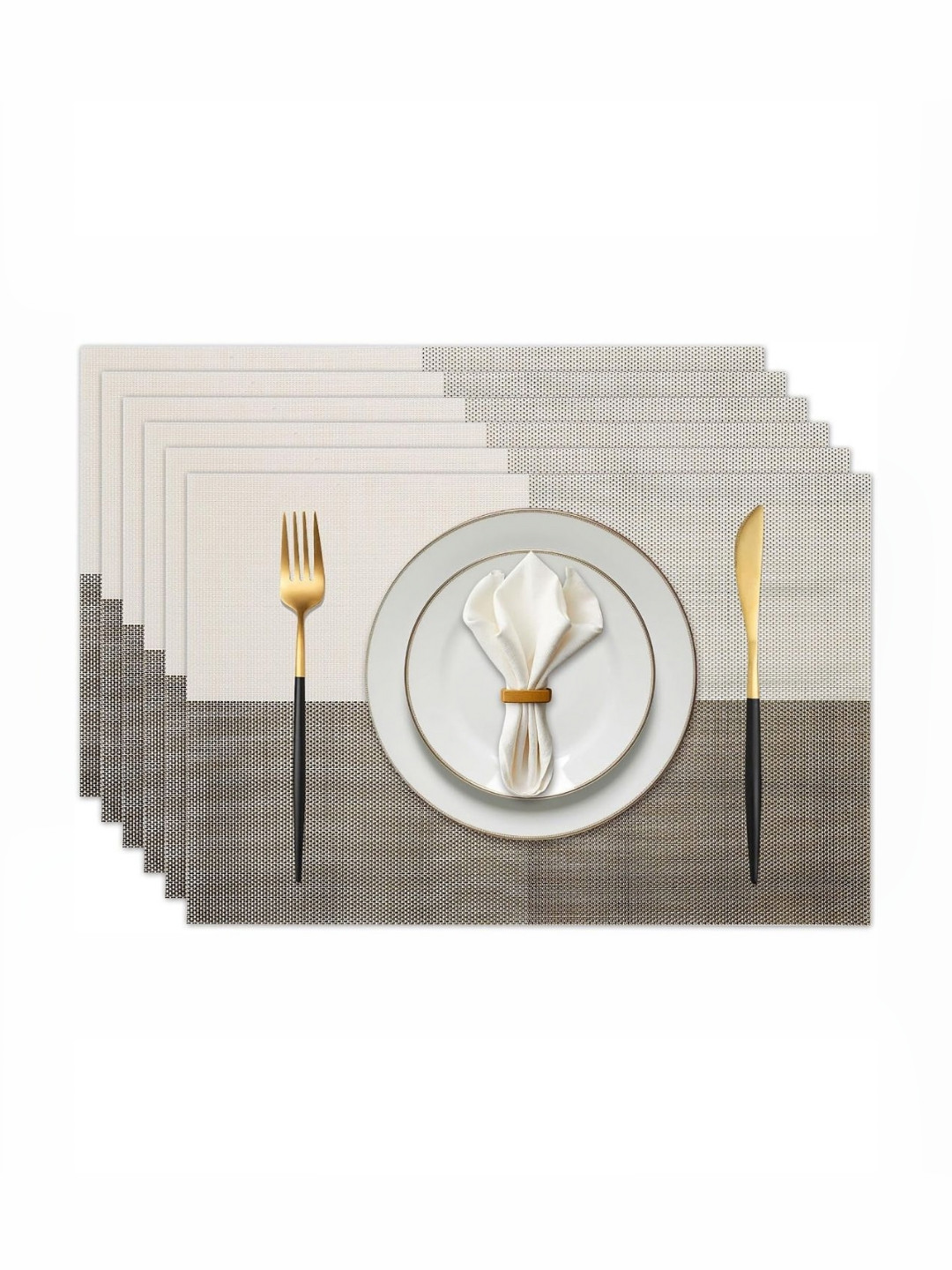 TIED RIBBONS White & Grey 6 Pieces Rectangle Table Placemats
