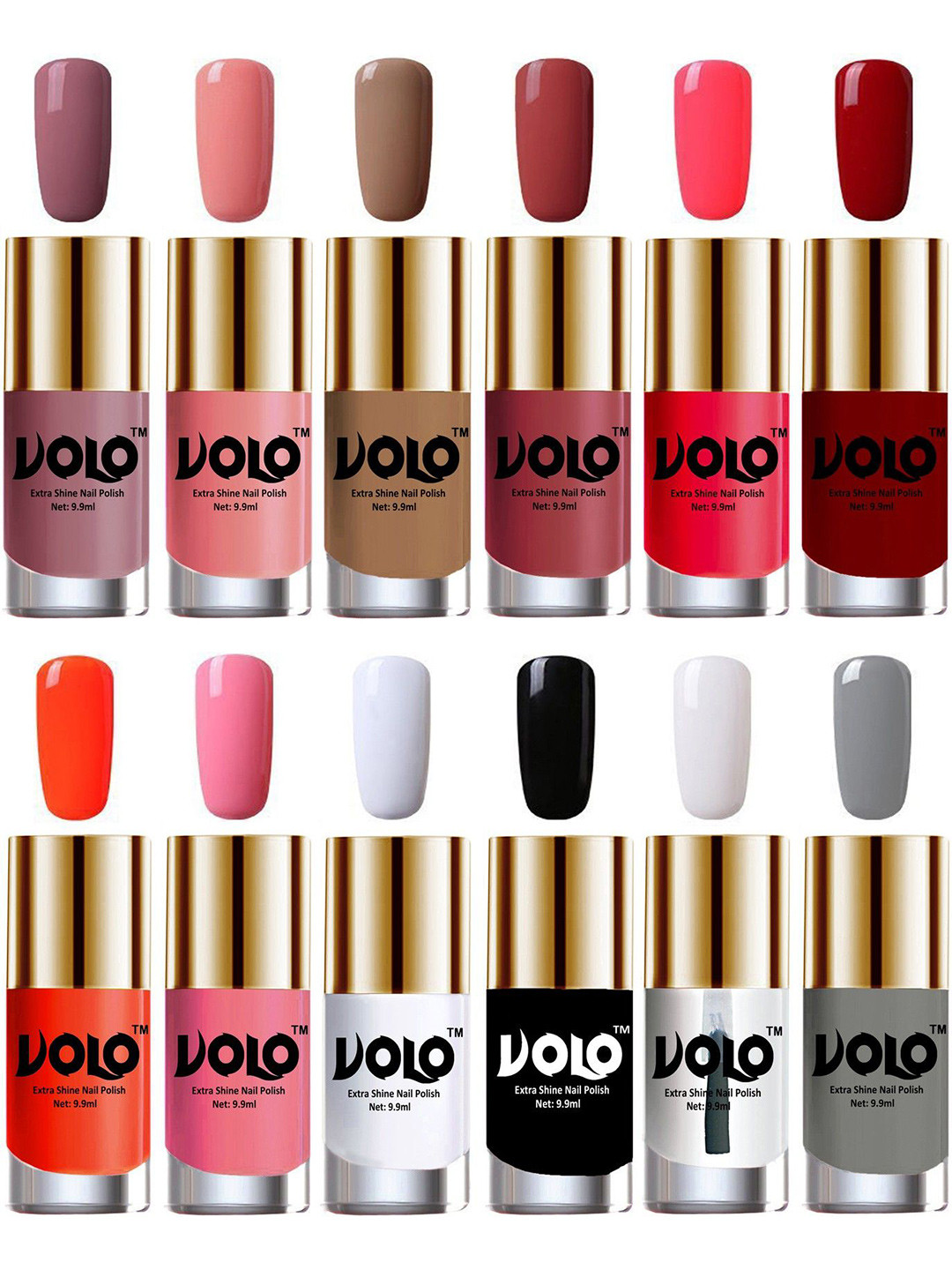 VOLO Set Of 12 Luxury Super Shine Nail Polish- 9.9ml Each- Combo- No- 242