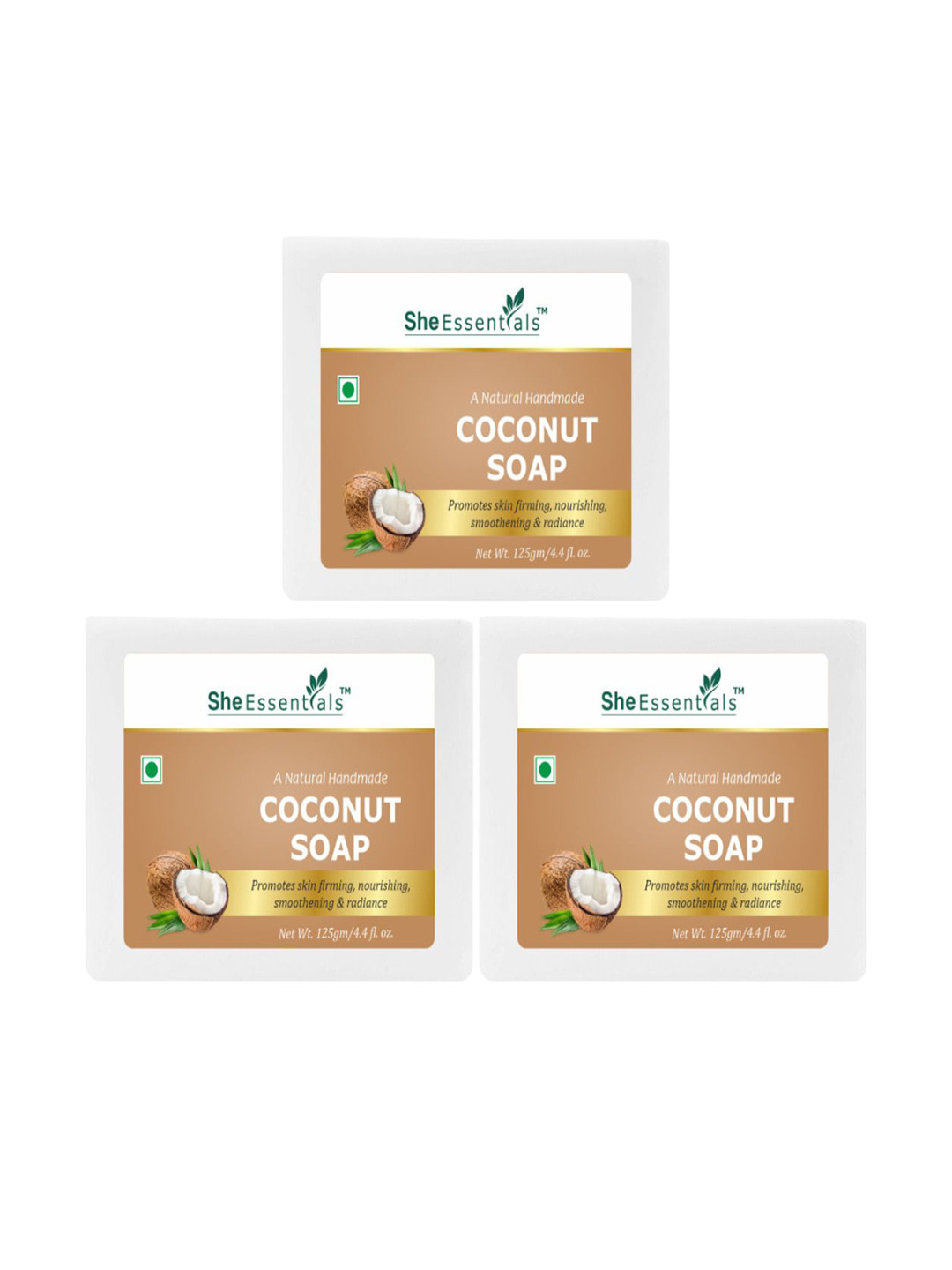 She Essentials Set Of 3 Natural Coconut Soap - 125 g Each