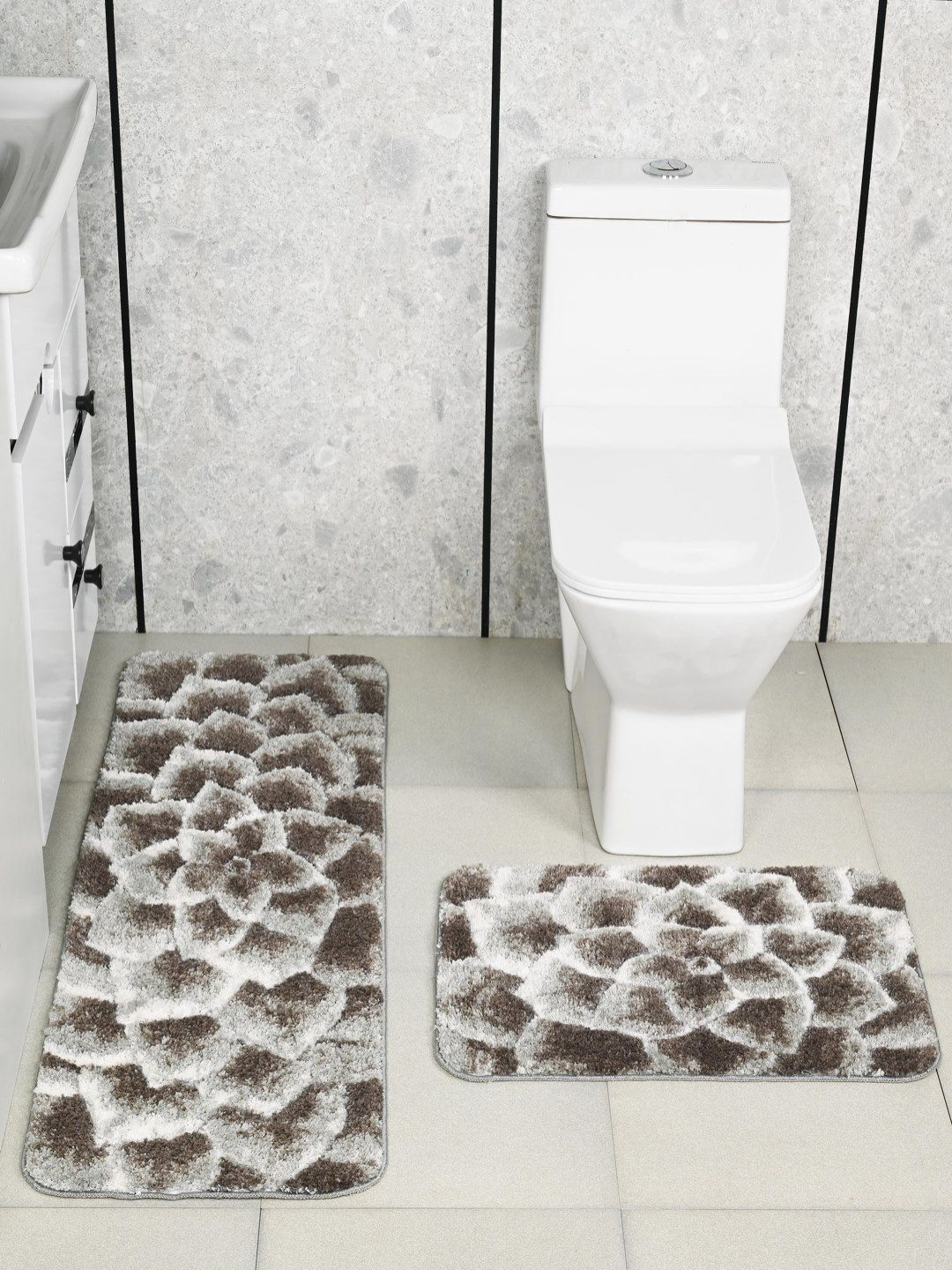 Saral Home Charcoal 2 Pieces Petal Soft Anti Skid Bath Rug & Bath Runner