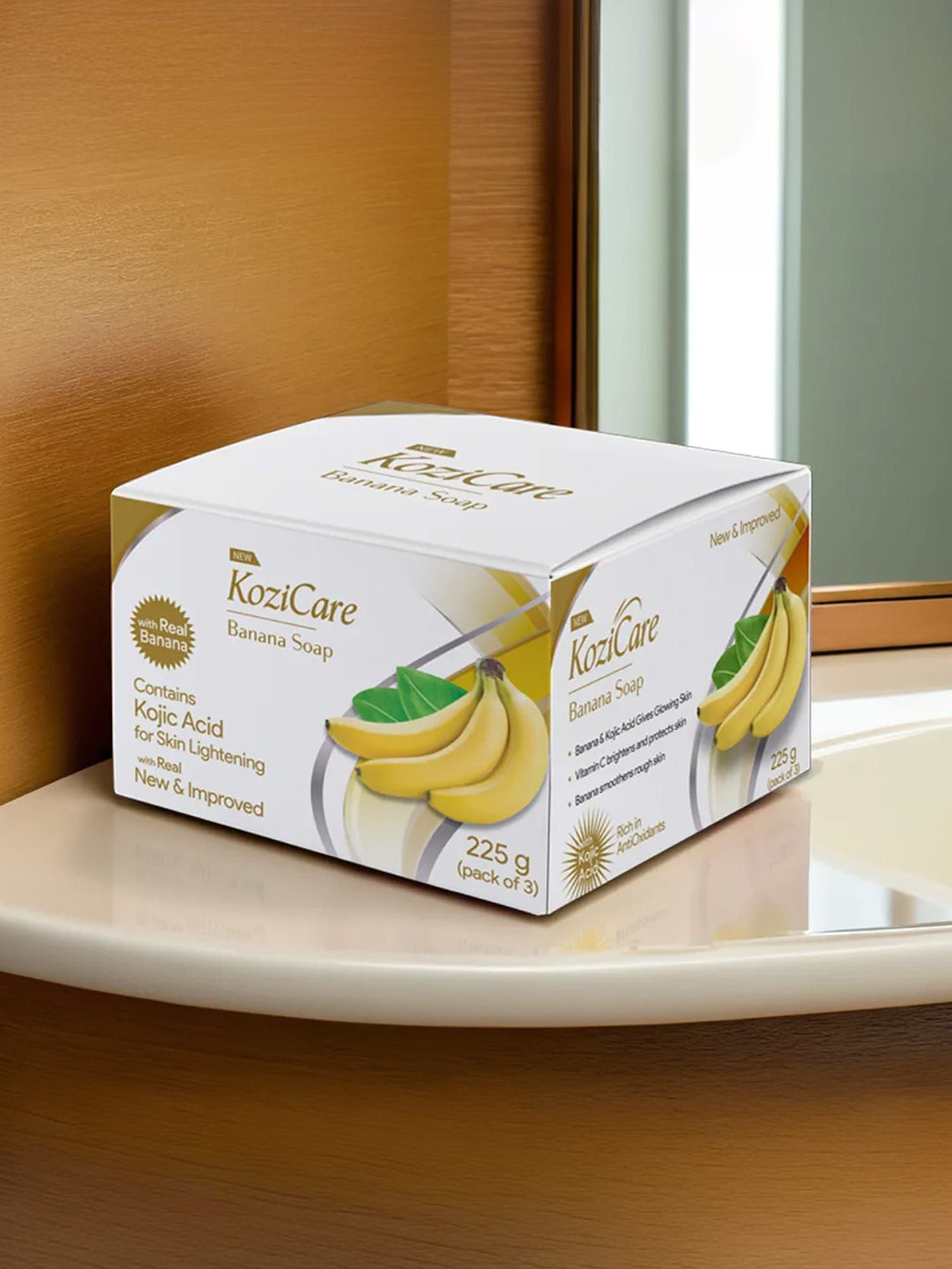 KOZICARE Set Of 3 Banana Soap With Kojic Acid & Glutathione - 75 g Each