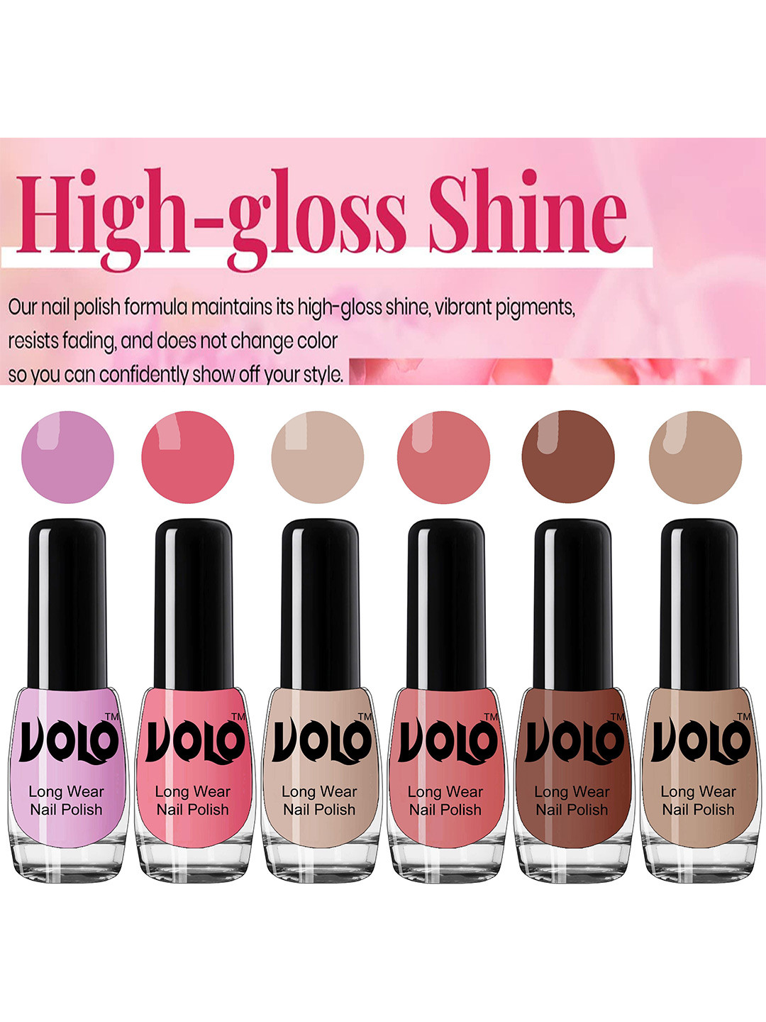 VOLO Set Of 6 Long Wear Nail Polish- 5ml Each-VT-020