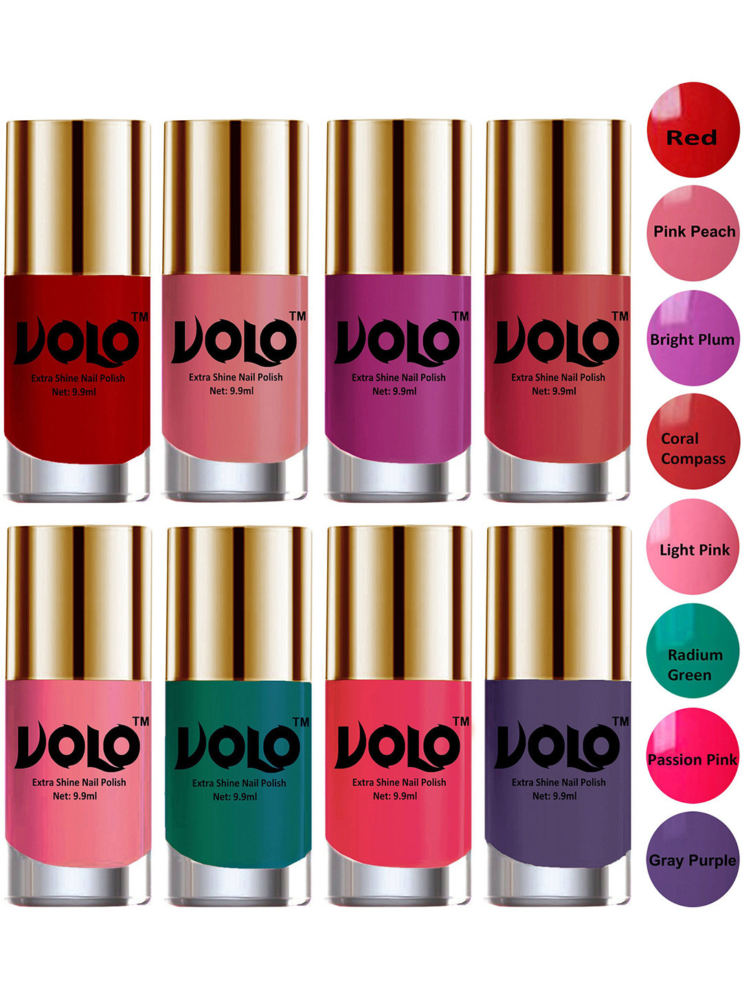 VOLO Set Of 8 New Look Extra Lasting Nail Polish - 9.9 ml Each - Shade No-19