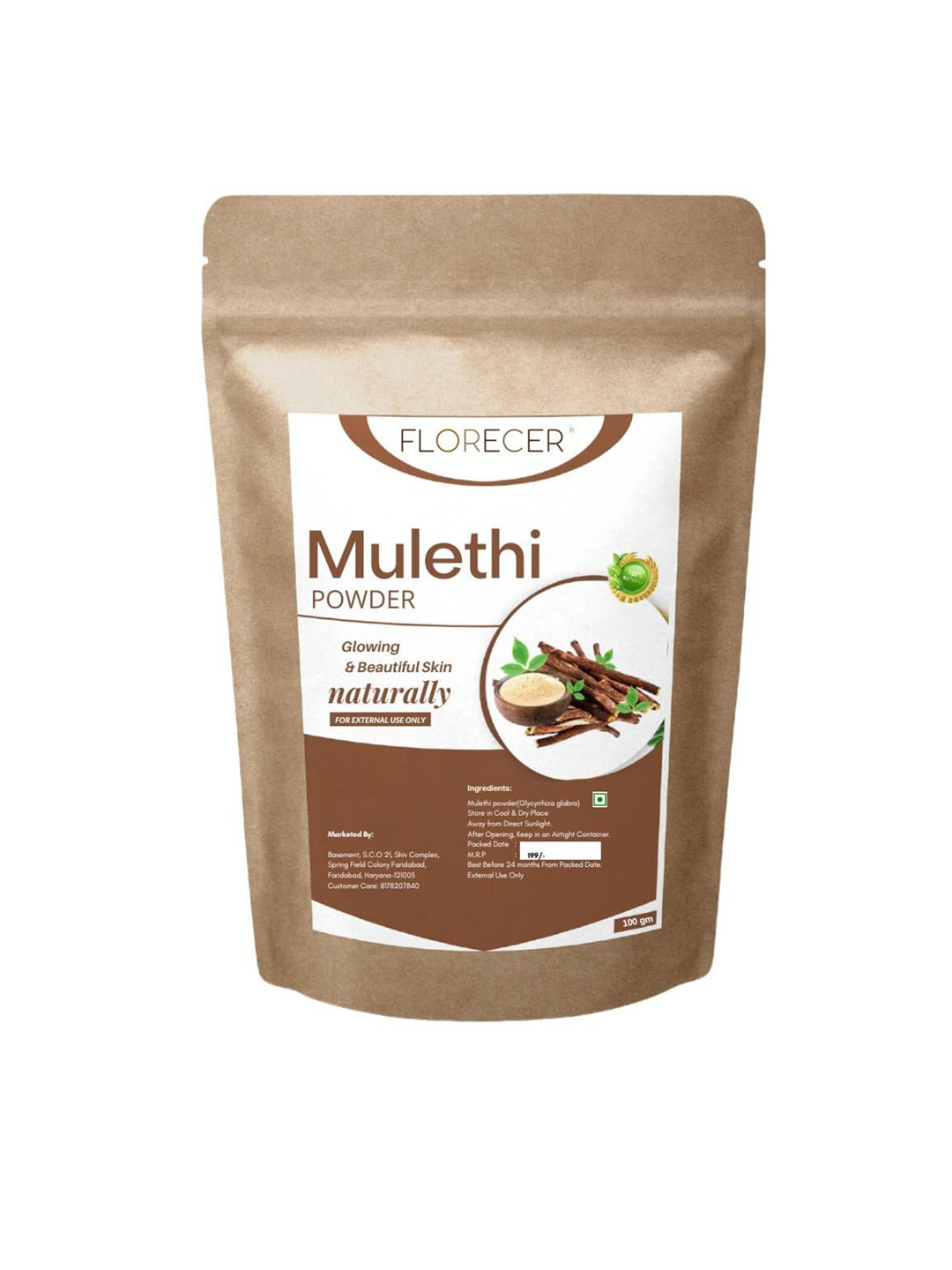 FLORECER Mulethi Powder For Skin & Hair - 100 g