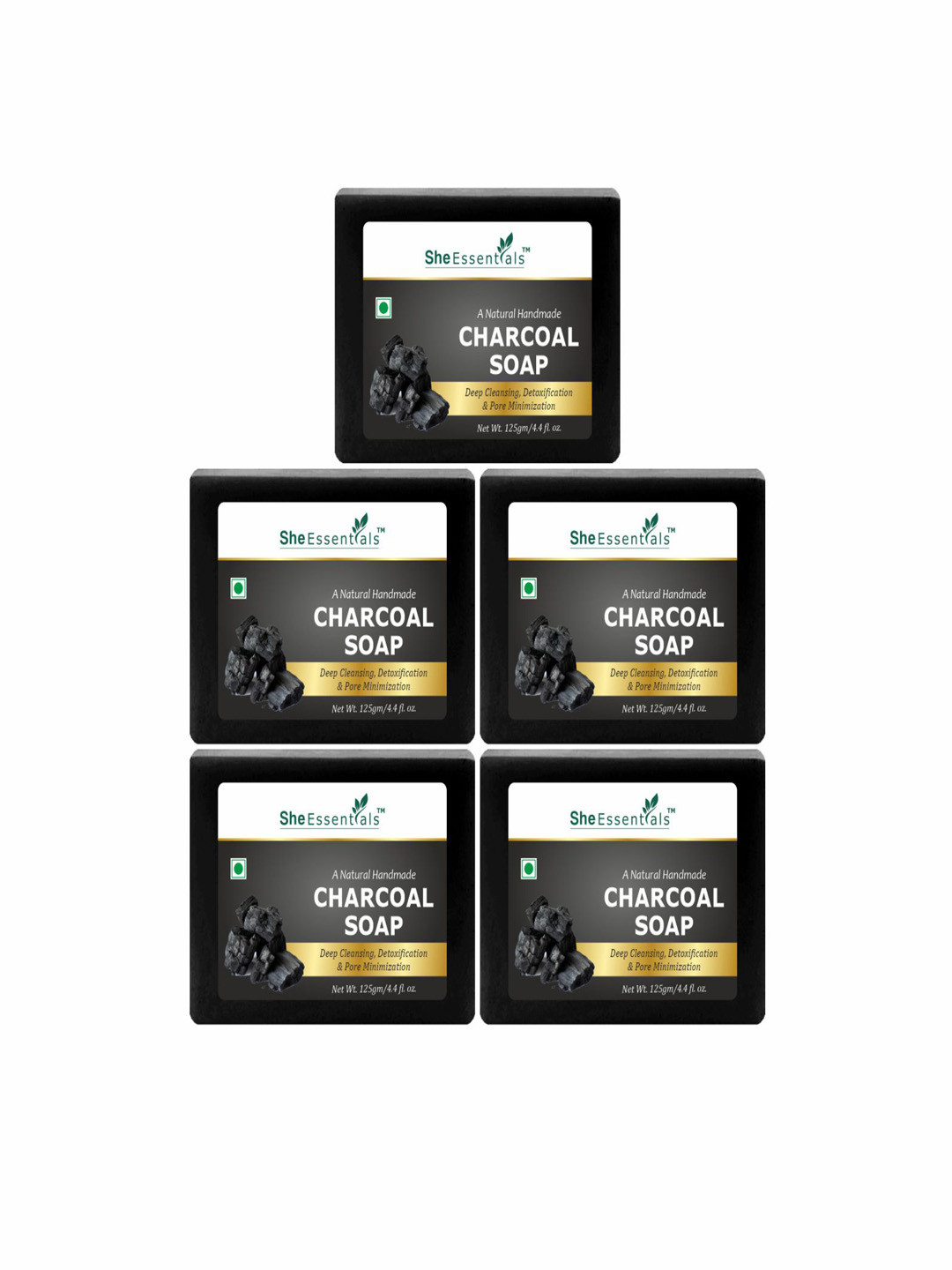 She Essentials Set Of 5 Natural Charcoal Soap - 125 g Each
