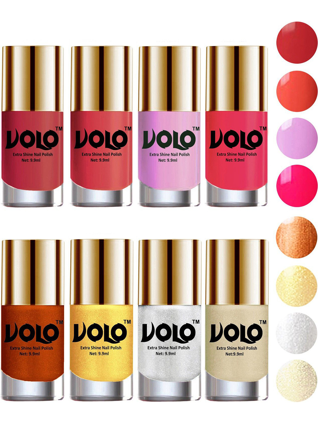 VOLO Set Of 8 High-Shine Long Lasting Nail Polish - 9.9 ml Each- Combo No-59