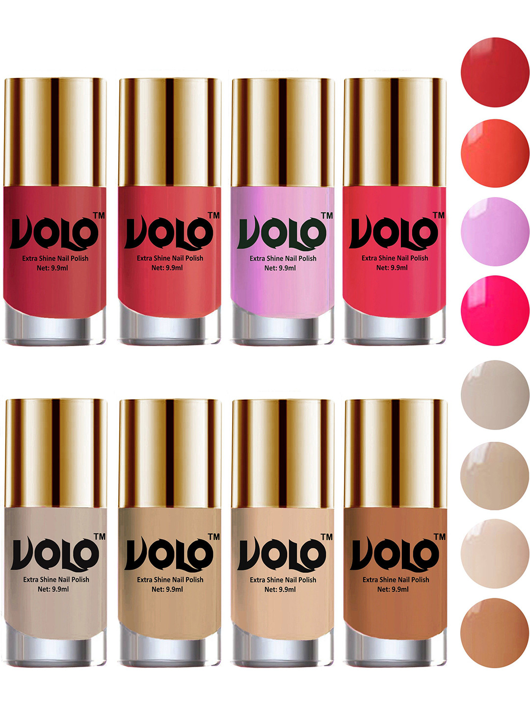 VOLO Set Of 8 Extra Shine Long Lasting Shades Nail Polish- 9.9ml Each-Combo-No-61