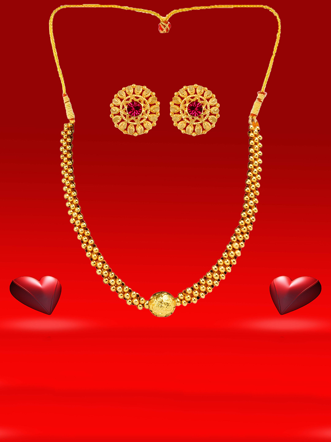 Heer Collection Gold Plated Thushi Choke Necklace and Earrings